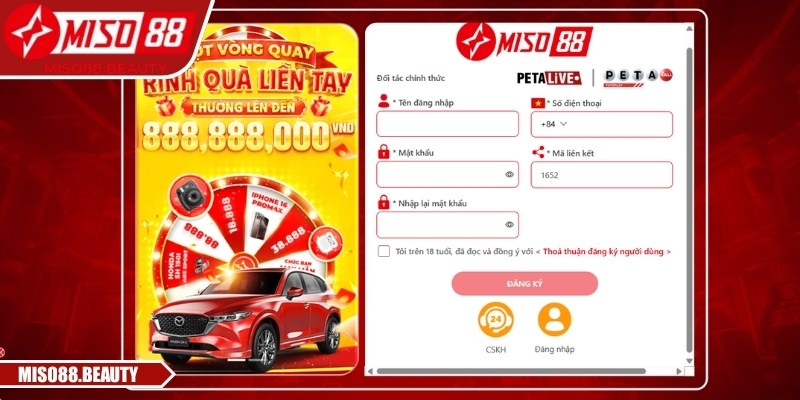 Đăng ký Miso88 với 3 bước đơn giản